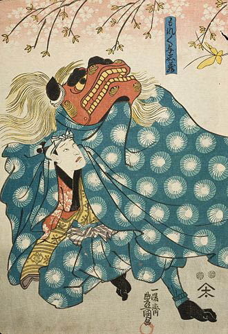 Gravura de "Shishimai" de Kunisada Utamaro